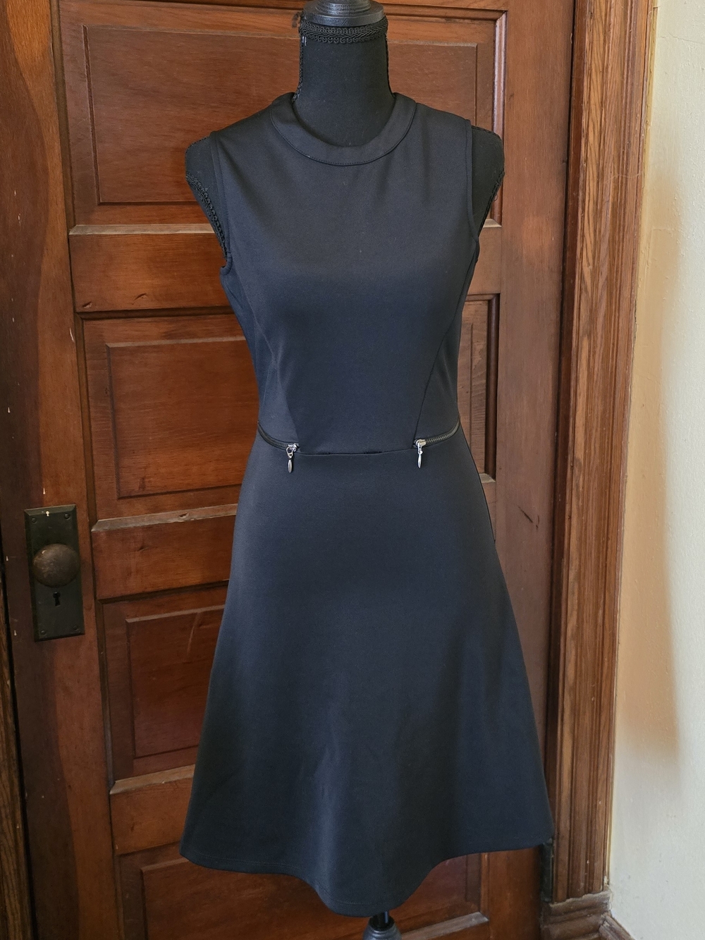 F&F Black Sleeveless Fit-and-Flare Dress with Waist Zip Detail